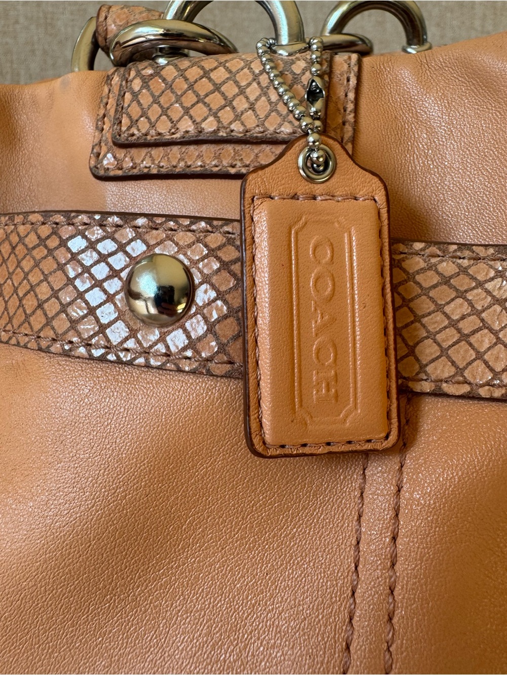 Coach Penelope Leather Turnlock Carryall Bag in Peach - Picture 2 of 8